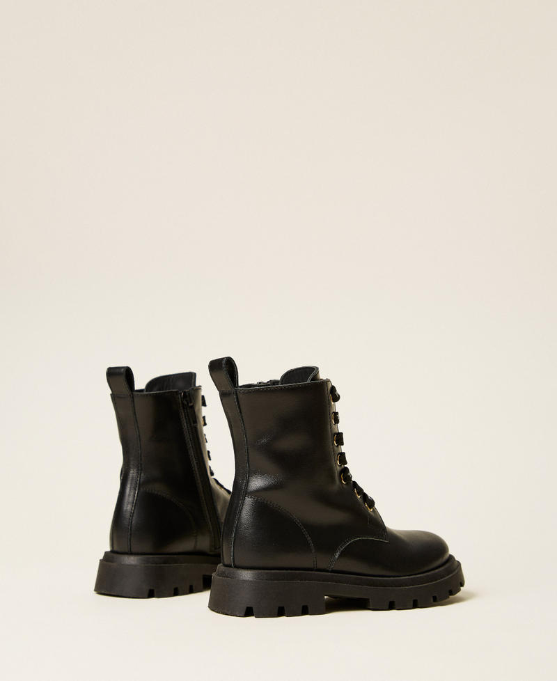 Baby&acute;s leather combat boots with logo Black Girl 262GCB012_00006_03