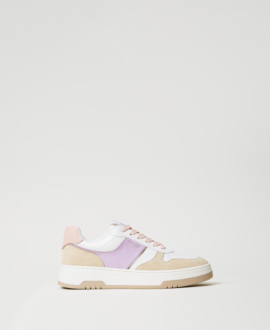 Ledersneaker im Colorblock-Look Zweifarbig Lavendel / Cupcake Pink Frau 251TCP010_12160_01