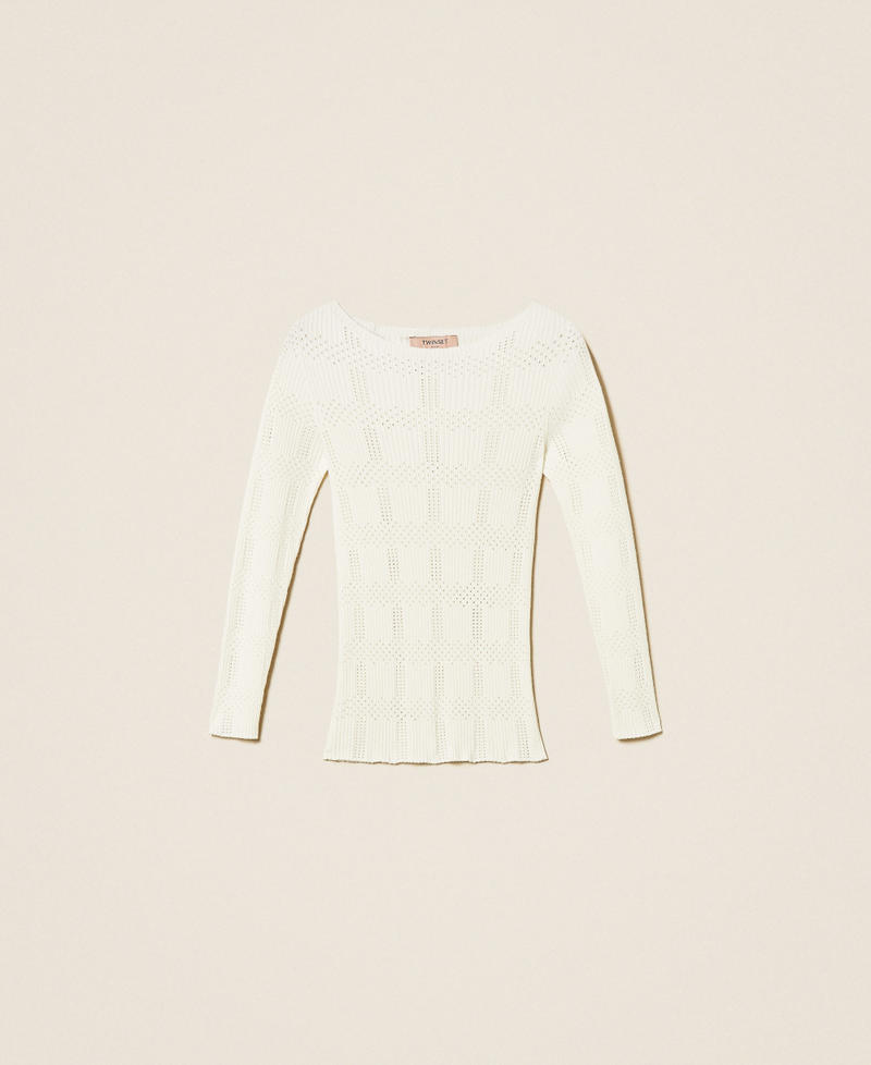 Трикотажная кофта в рубчик с узором в клетку Белый Снег женщина 261TP3401_00282_S0