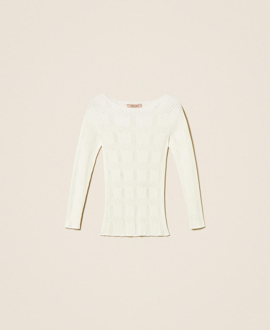 Трикотажная кофта в рубчик с узором в клетку Белый Снег женщина 261TP3401_00282_S0