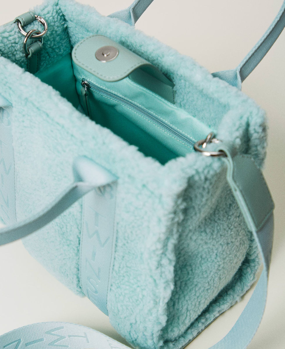 Faux fur shopper bag Agave Green Woman 242LI7CGG_00625_04
