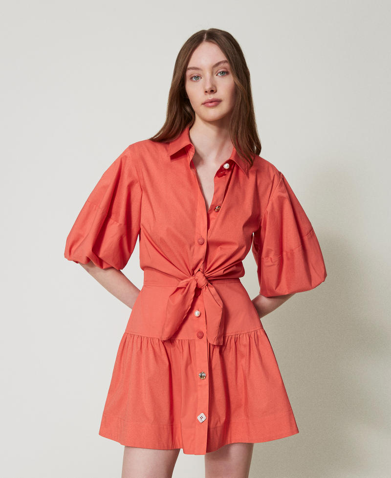 Short poplin shirt dress Coral Sunset Woman 251LM2KEE_12360_02