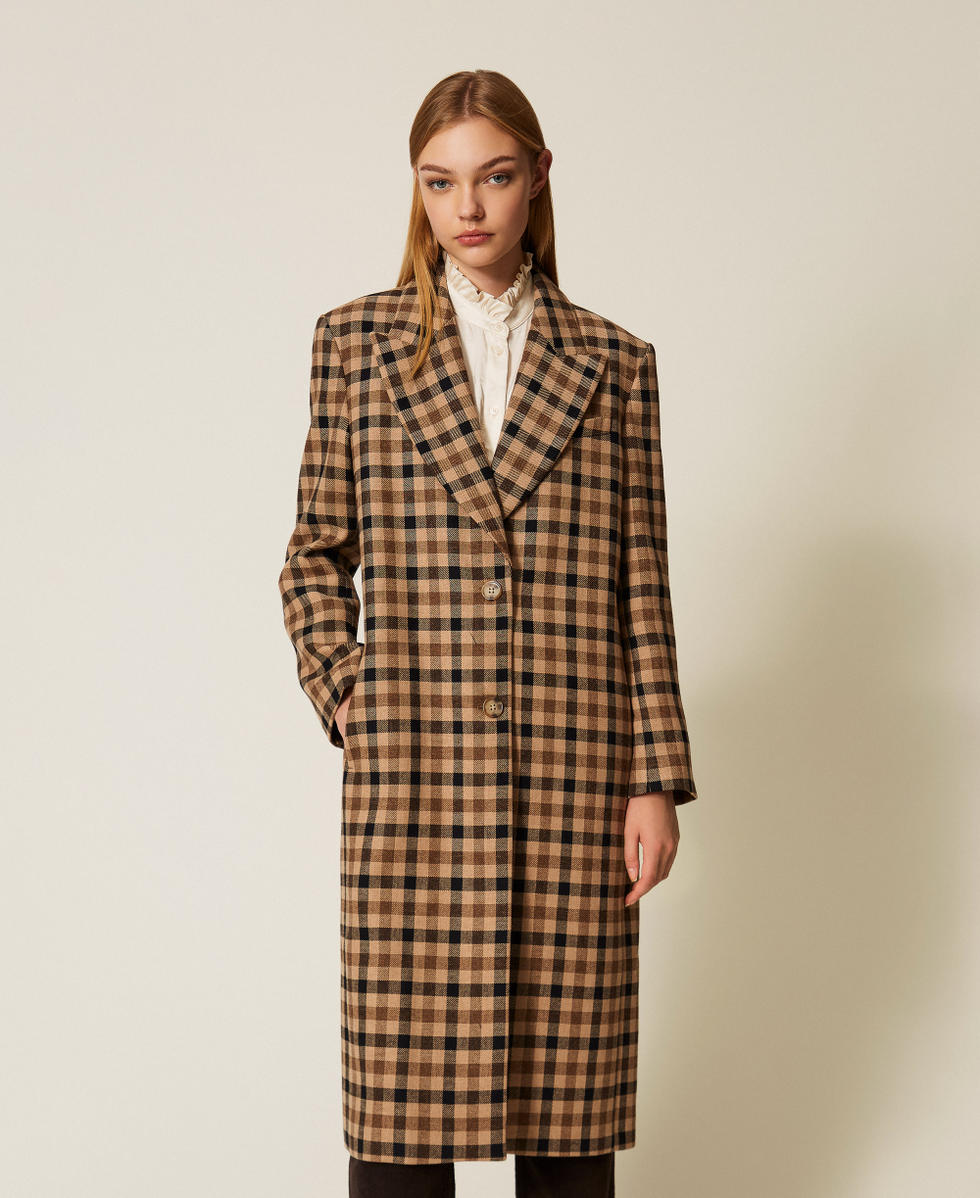 Cappotto in misto lana check Check Cammello / Nero Donna 252TT2430_12885_04