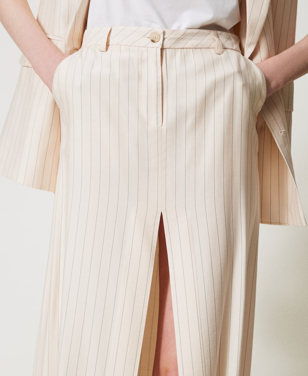 Long pinstripe skirt Beige/Black Pinstripe Woman 251LL2AEE_12247_04
