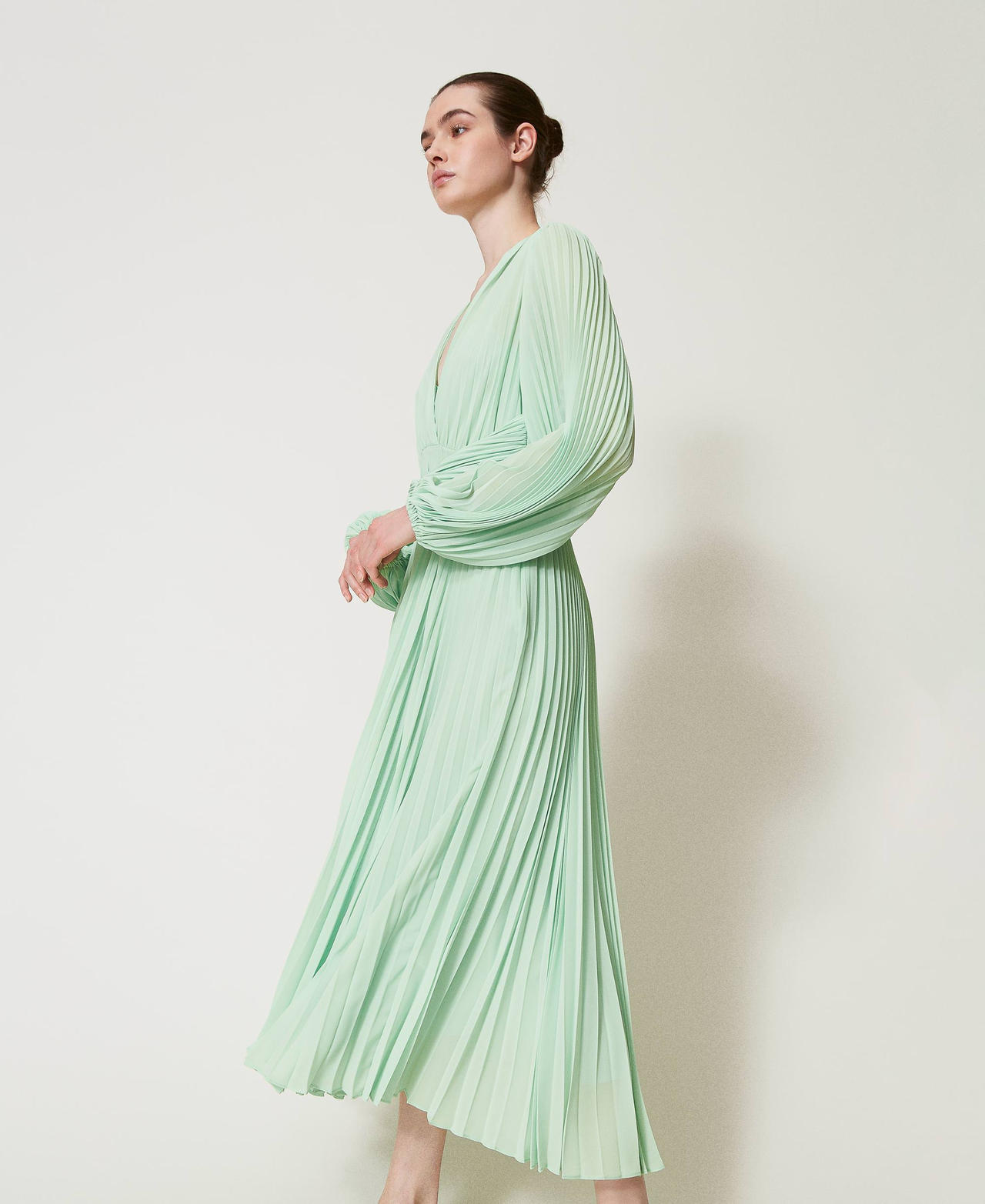 Robe longue en crêpe georgette plissé Mint Femme 251TP2330_12080_02