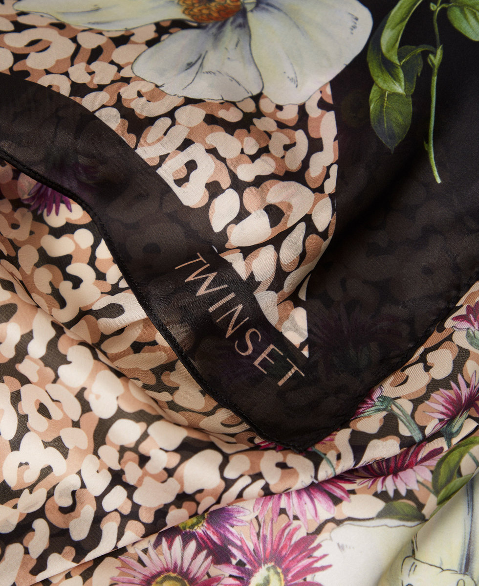 Foulard avec imprim&eacute; floral Imprim&eacute; Animalier/Fleurs Noir Femme 261TA4220_13260_02