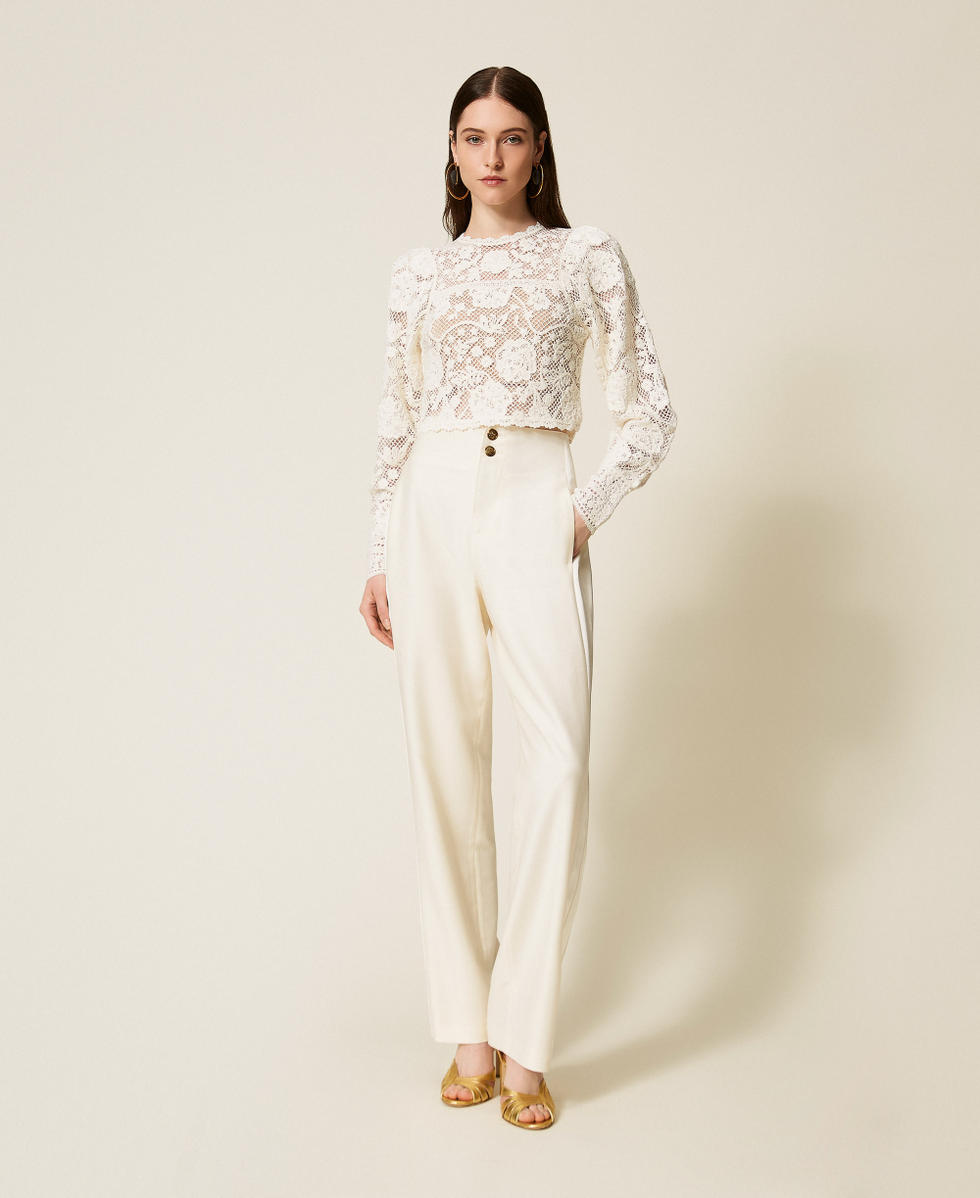 Wool blend crochet jumper White Snow Woman 252TS3190_00282_01