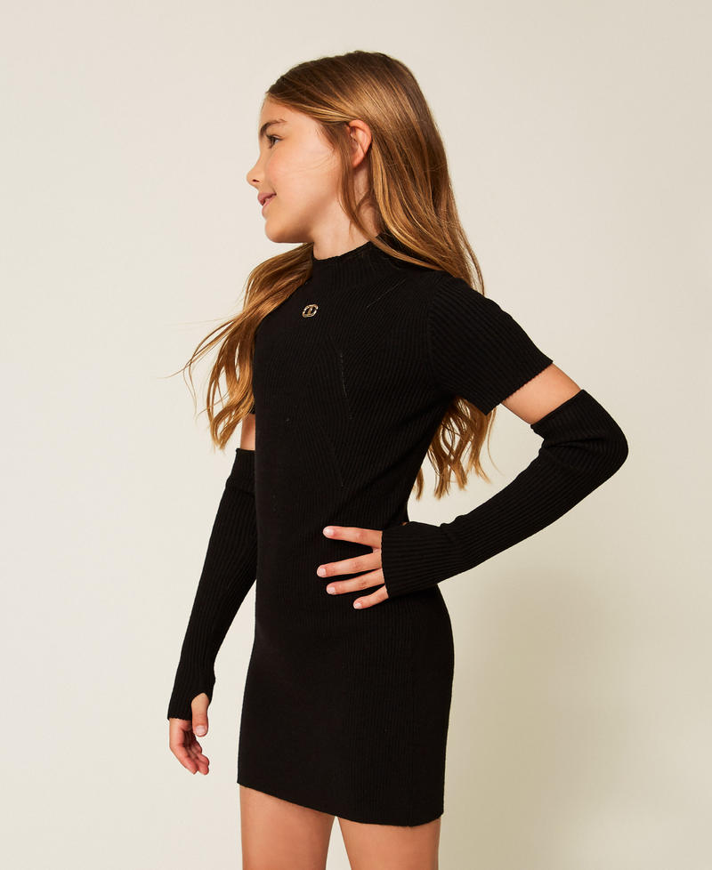 Короткое трикотажное платье с нарукавниками Черный Девочка 252GJ3040_00006_02