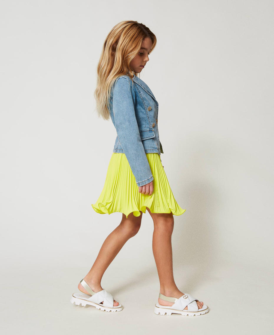 Denim jacket with logo buttons Light Denim Girl 251GJ2540_11457_02