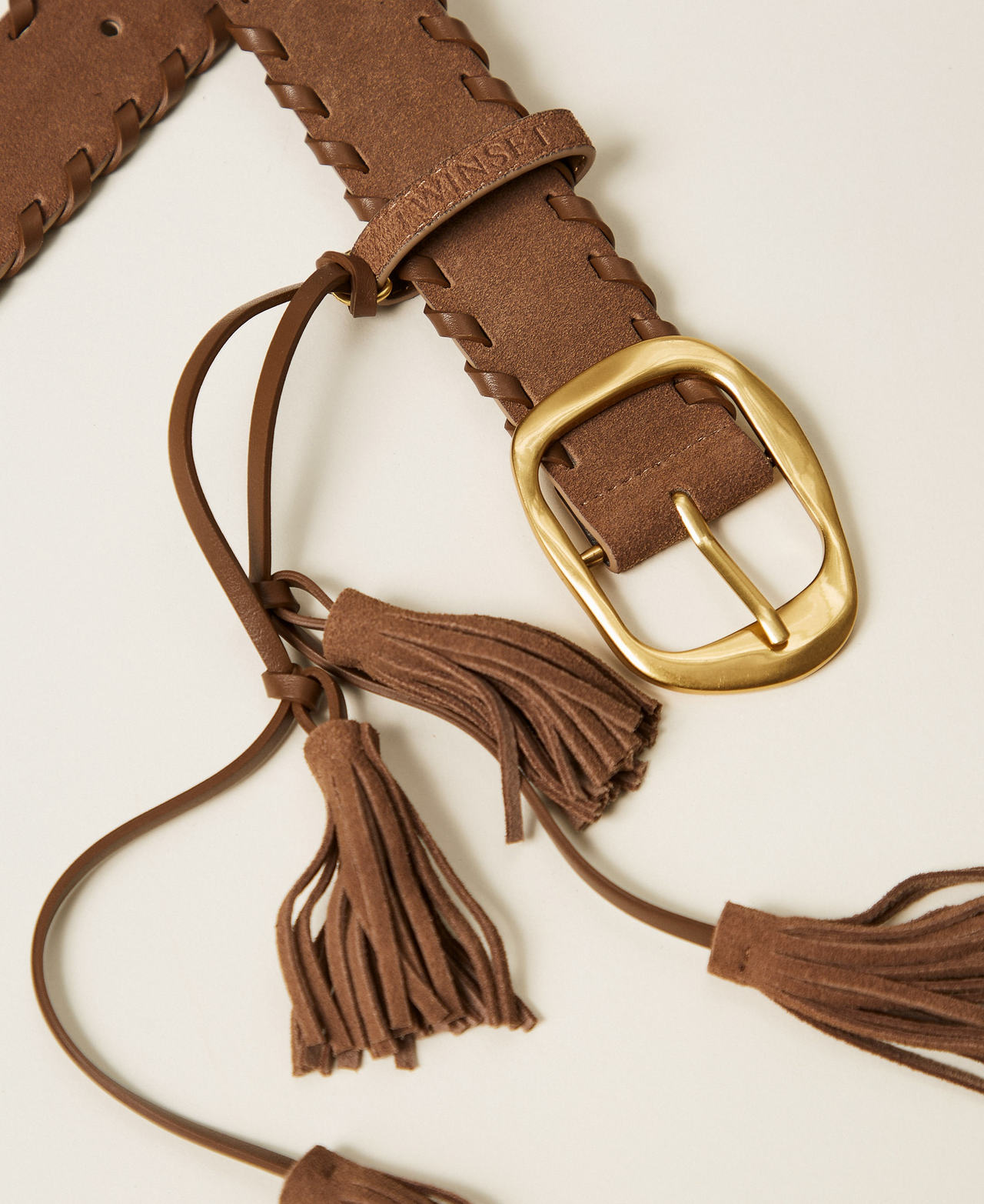 Suede belt with tassels "Tobacco Brown" Woman 262TA4740_11272_02