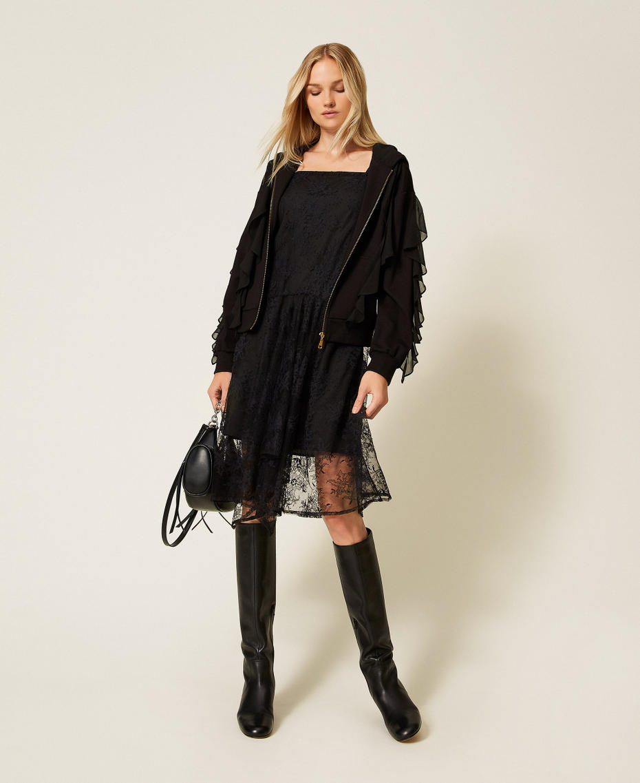 Sweatshirt with georgette ruffles Black Woman 252LI2NBB_00006_T0