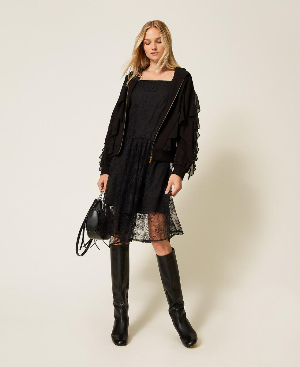 Felpa con volant in georgette Nero Donna 252LI2NBB_00006_T0