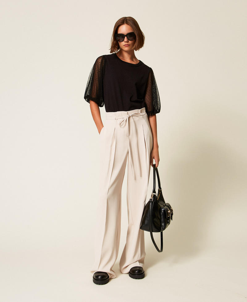 T-shirt avec manches en tulle Noir Femme 252TT2310_00006_T0