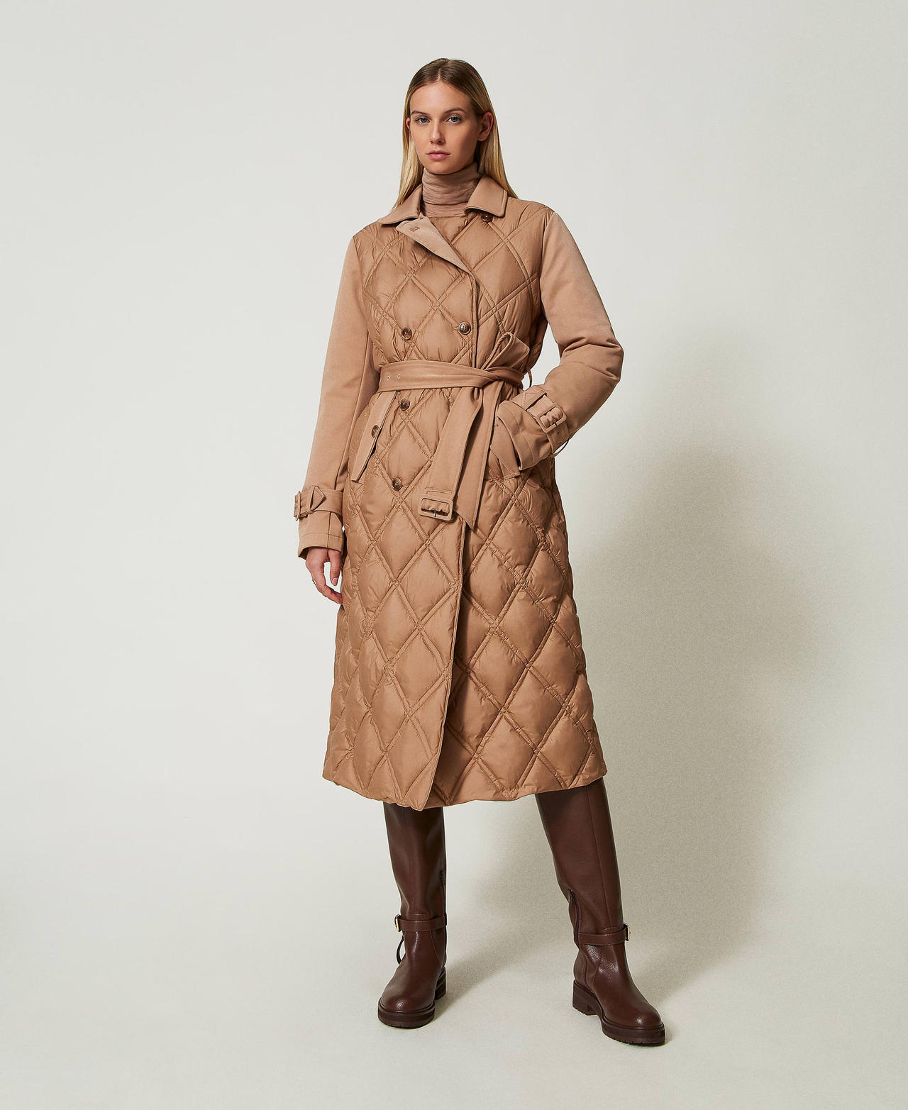 Doudoune crois&eacute;e matelass&eacute;e Beige Fonc&eacute; Femme 242TT2370_04233_01