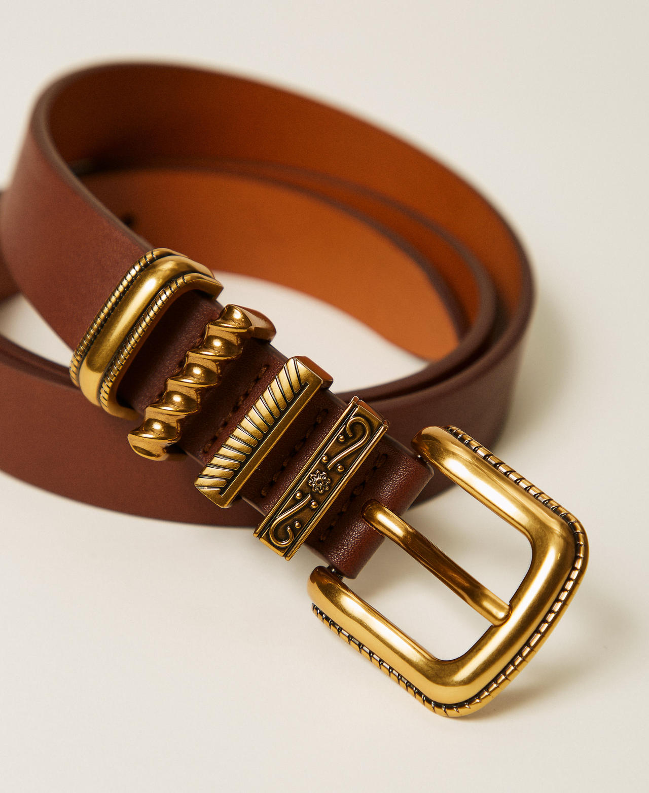 Belt with decorated loops Leather Brown Woman 252TA4510_00057_02