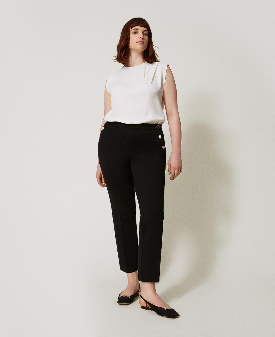 Trousers with jewel buttons Black Woman 251TP2137_00006_01