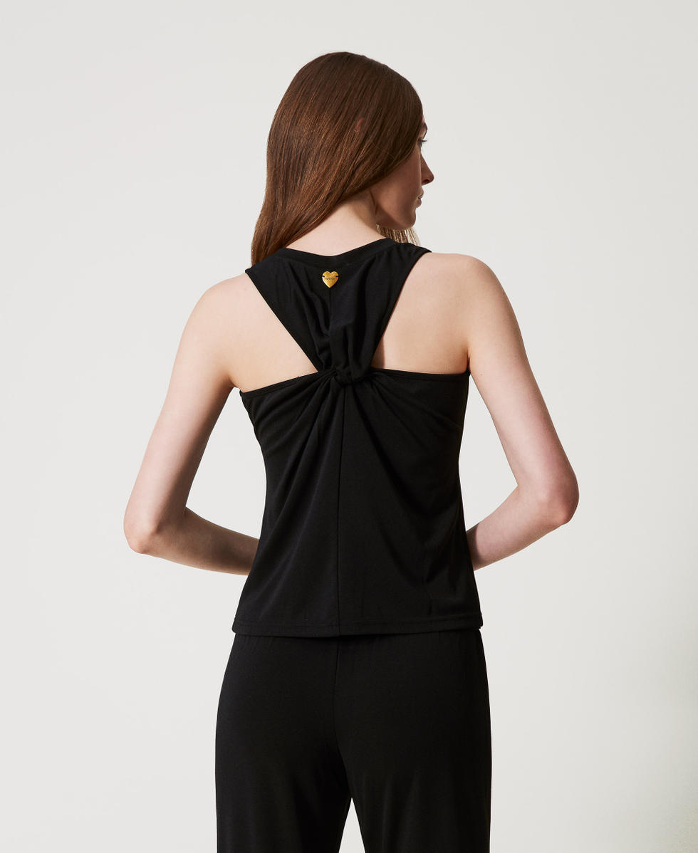 Neckholder-Top mit Faltenwurf Schwarz Frau 251LB2HBB_00006_03