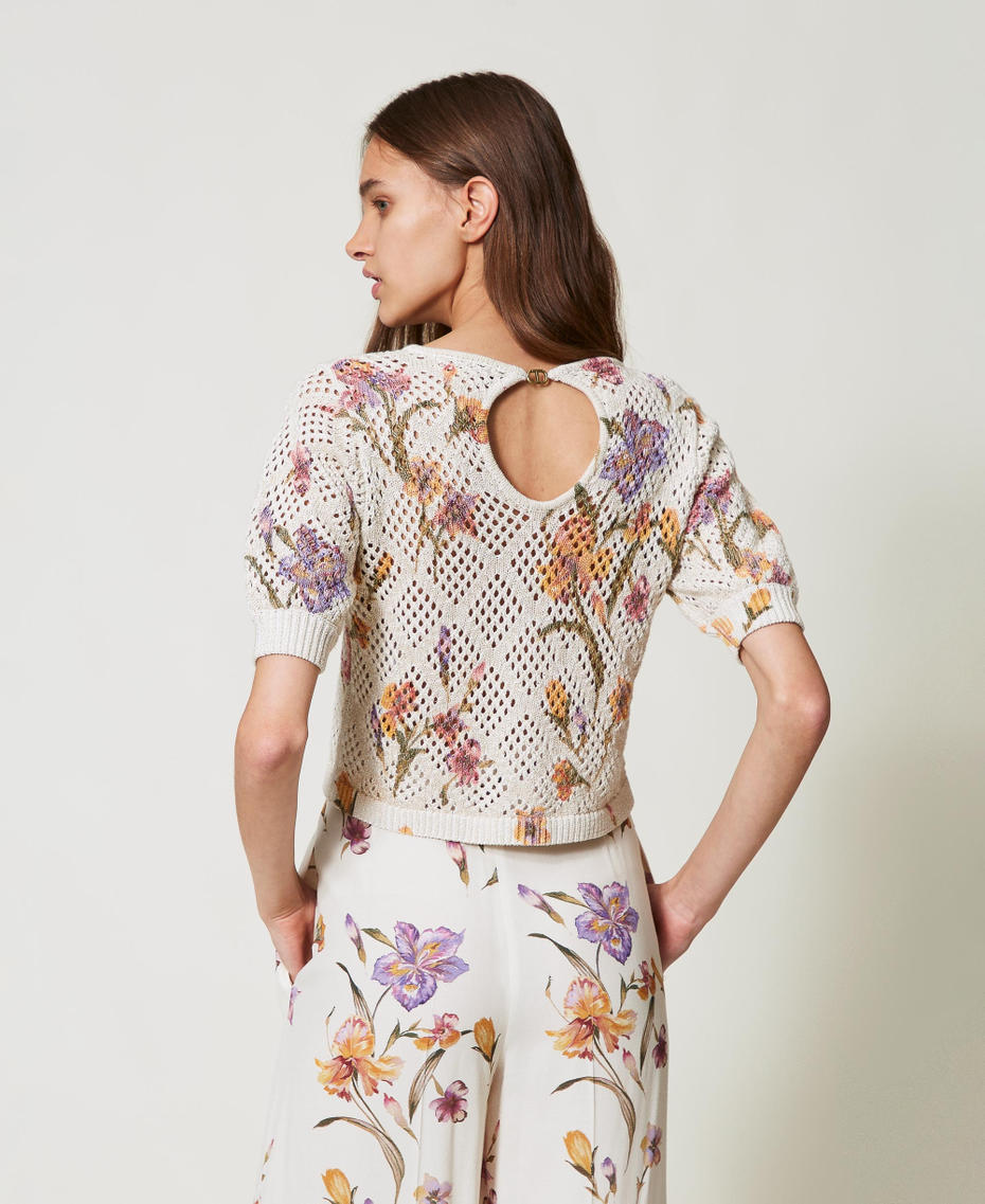 Netzpullover mit Blumenprint Print Iris Multicolor / Perlmutt Frau 251TP3630_12329_03