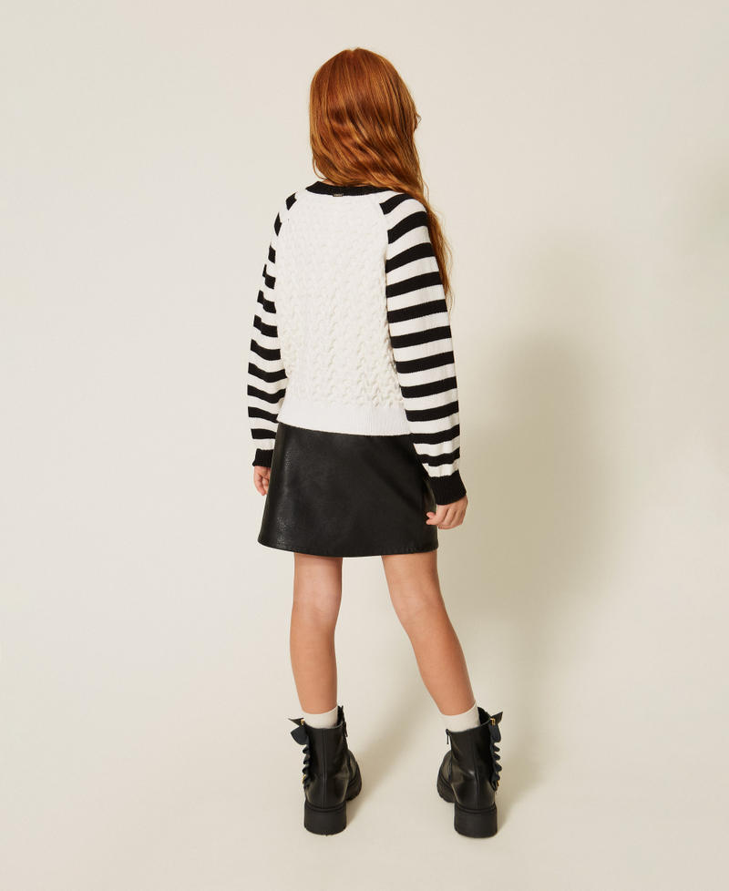 Jumper with striped sleeves "Snow" White/Black Stripes Girl 262GJ3043_13777_03