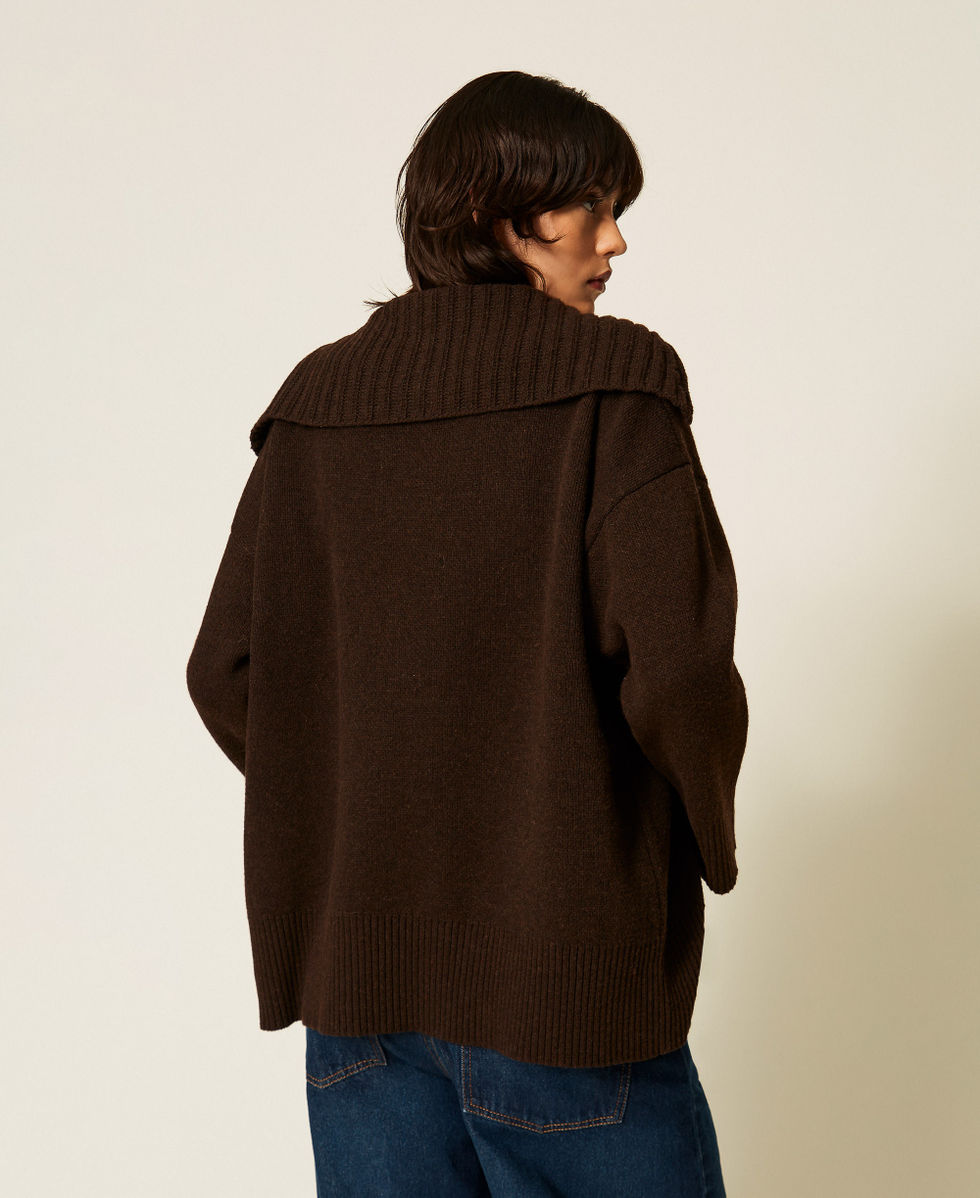 Maxijersey de lana mixta con abertura Darkness Brown Mujer 262TP3555_13411_03