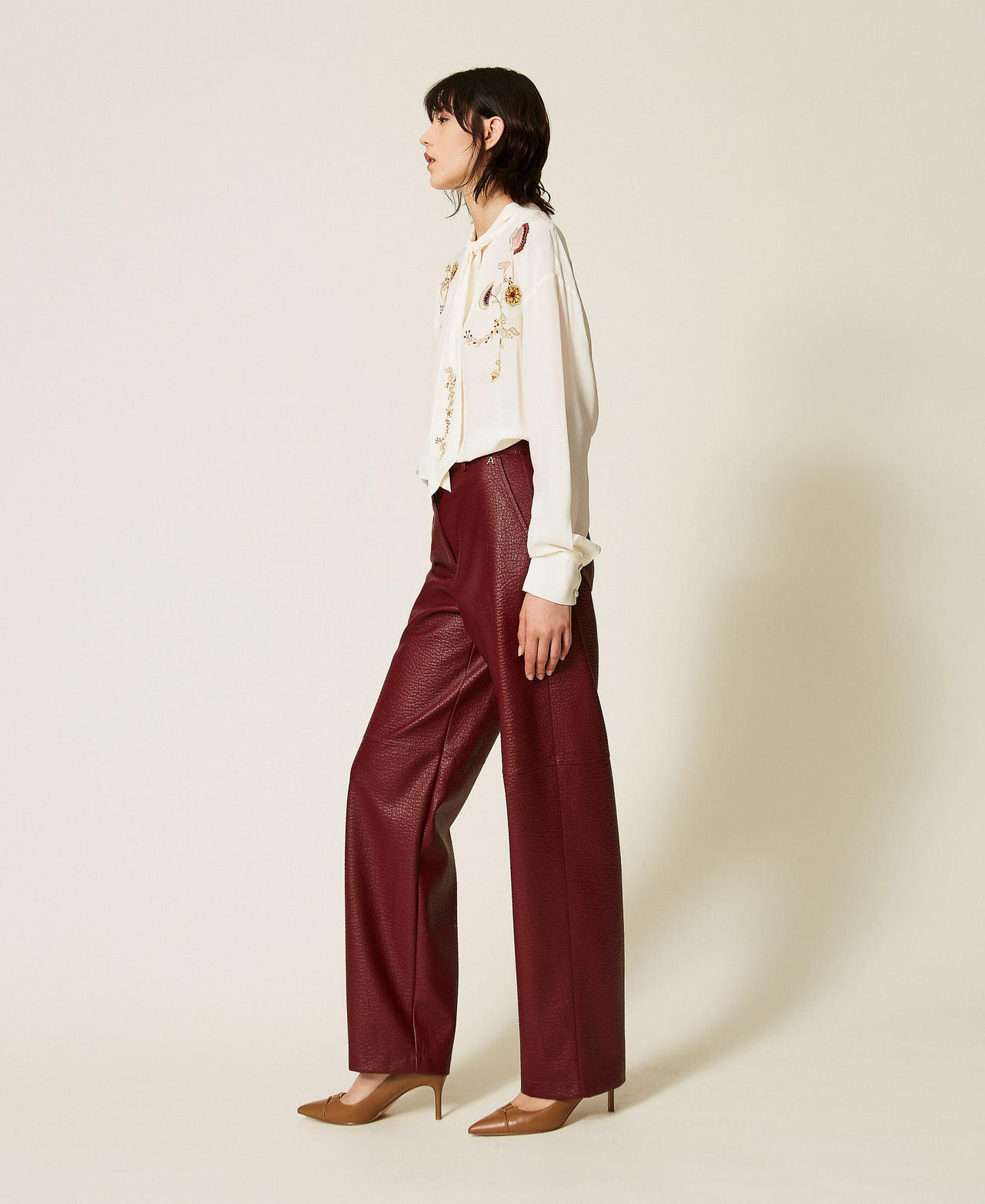 Actitude By Twinset Wide Faux Leather Trousers
