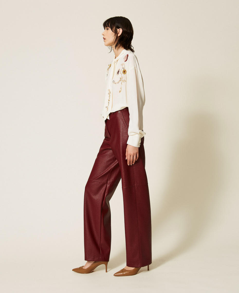Wide faux leather trousers "Rhubarb" Red Woman 262AP2292_13643_02