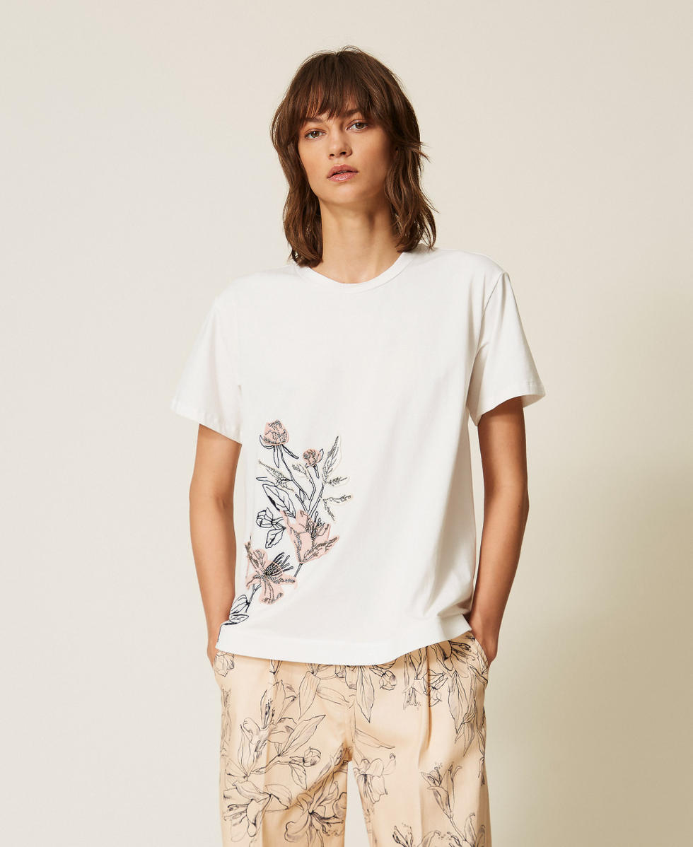 T-shirt with floral embroidery Off White Woman 262LI2CUU_00526_01