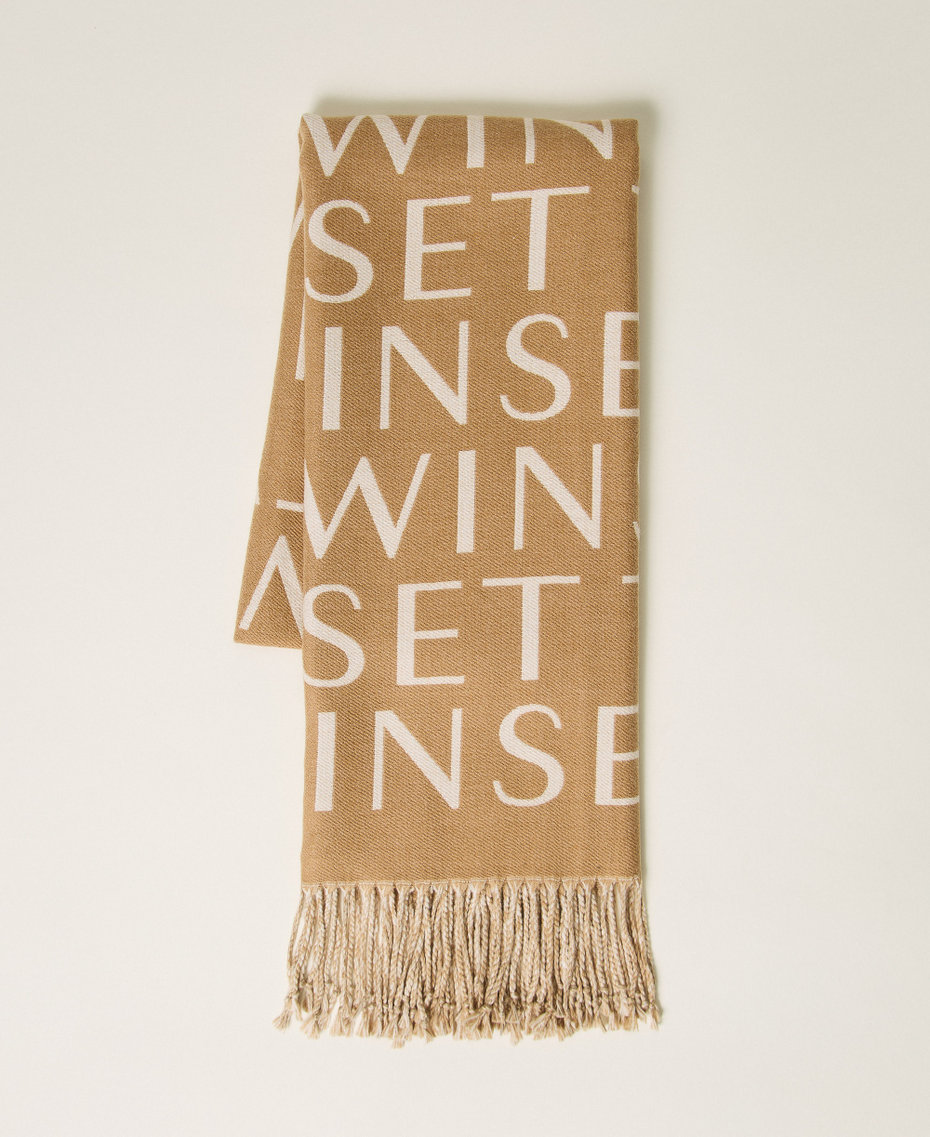 Wool cloth stole with logo Two-tone Mother of Pearl/"Dune" Beige Woman 262LI4BVV_13720_01