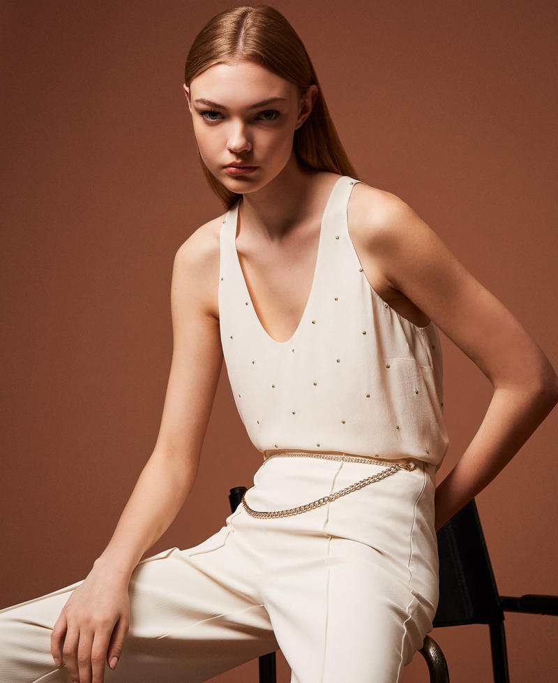 Top mit Lurex-Stickerei „Parchment“-Beige Frau 252TP2034_07222_PC