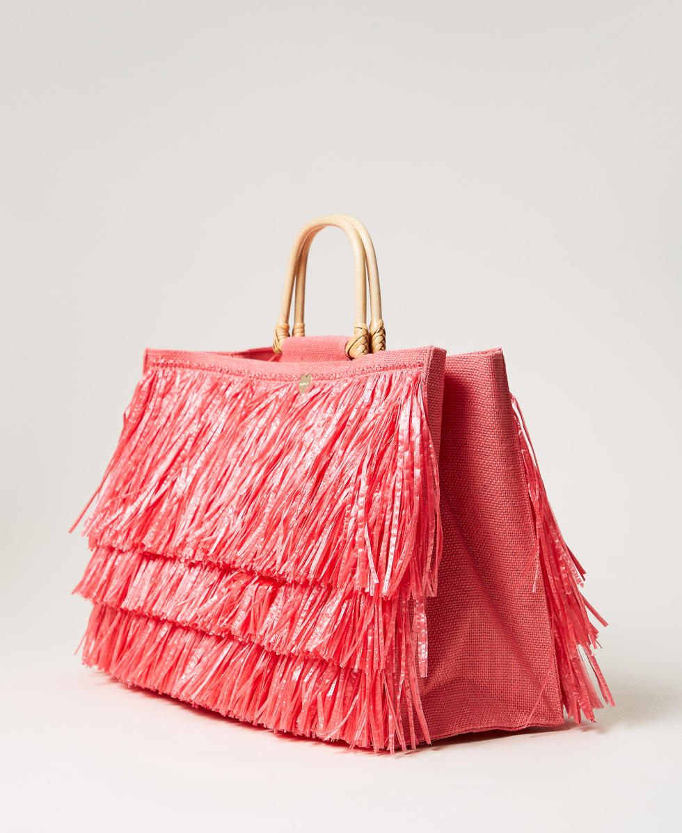 Jute shopper with fringes Coral Sunset Woman 251LM8ADD_12360_02