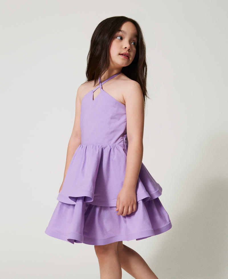 Short poplin halter dress with flounces Pastel Violet Girl 251GJ2420_11862_02