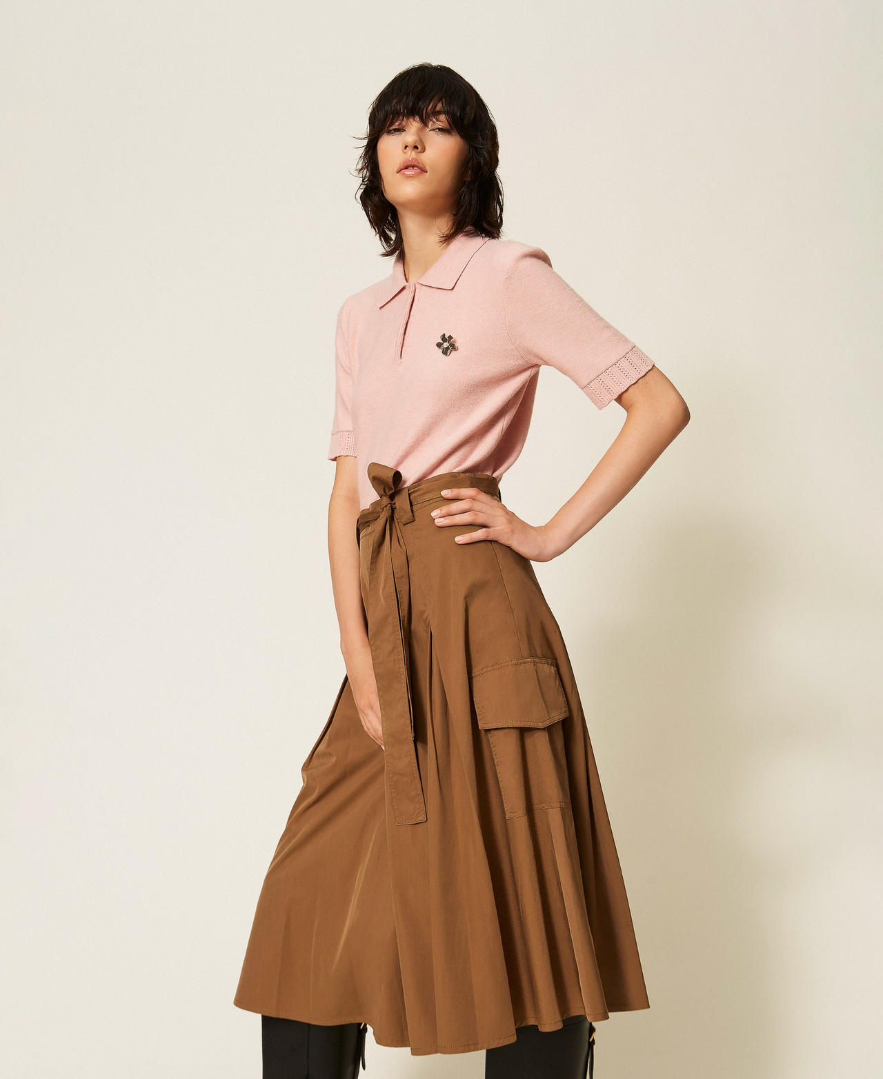 TWINSET - Jupe mi-longue avec poches, Femme, Teck, L