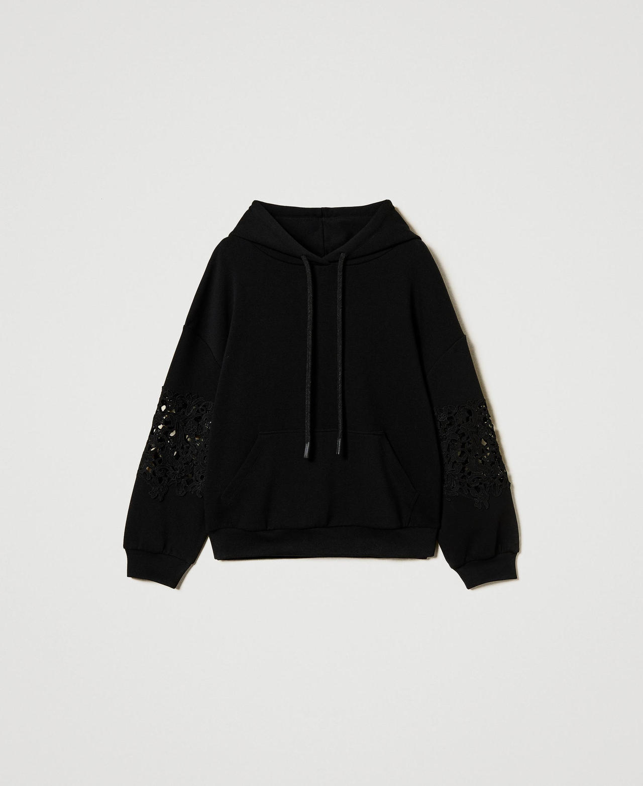 Felpa con cappuccio e macramè Nero Donna 251TP2700_00006_0S