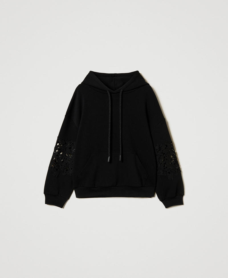 Felpa con cappuccio e macramè Nero Donna 251TP2700_00006_0S