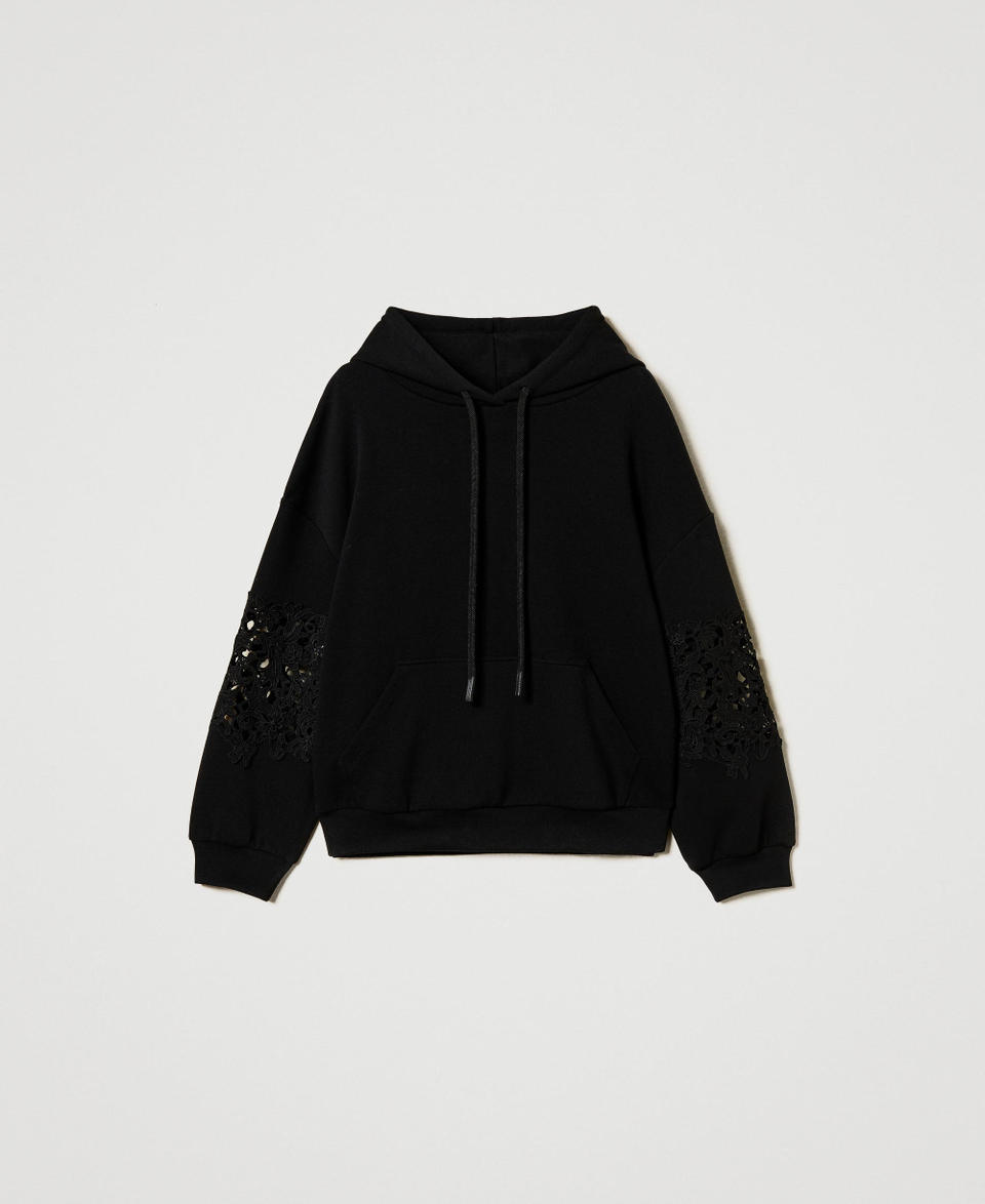Hoodie with macramé Black Woman 251TP2700_00006_0S