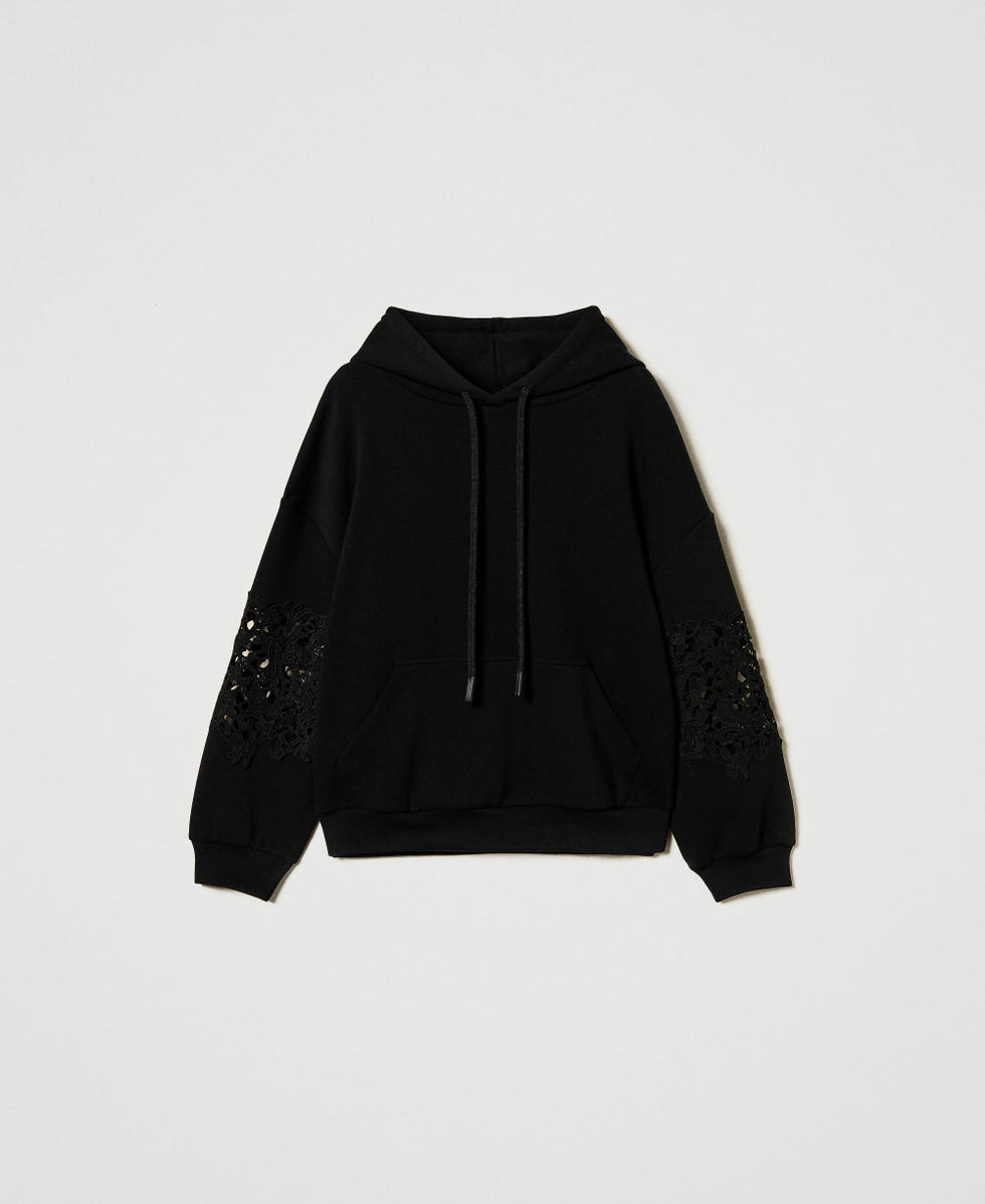 Hoodie with macram&eacute; Black Woman 251TP2700_00006_S0