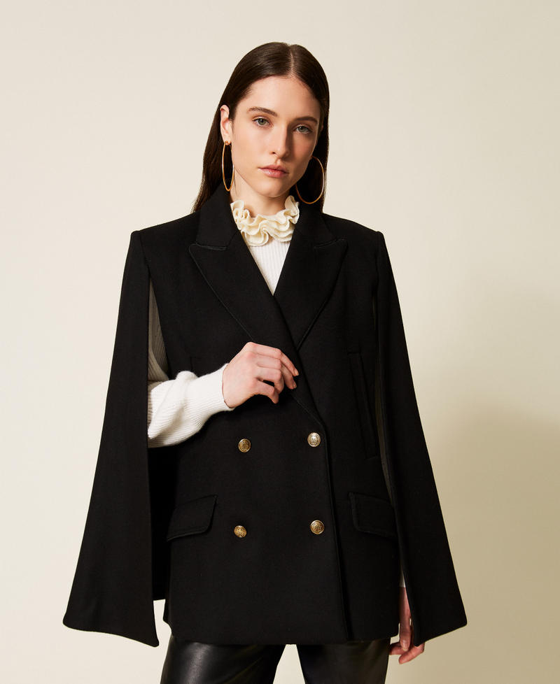 Wool cloth blend caped pea coat Black Woman 252TS2130_00006_01