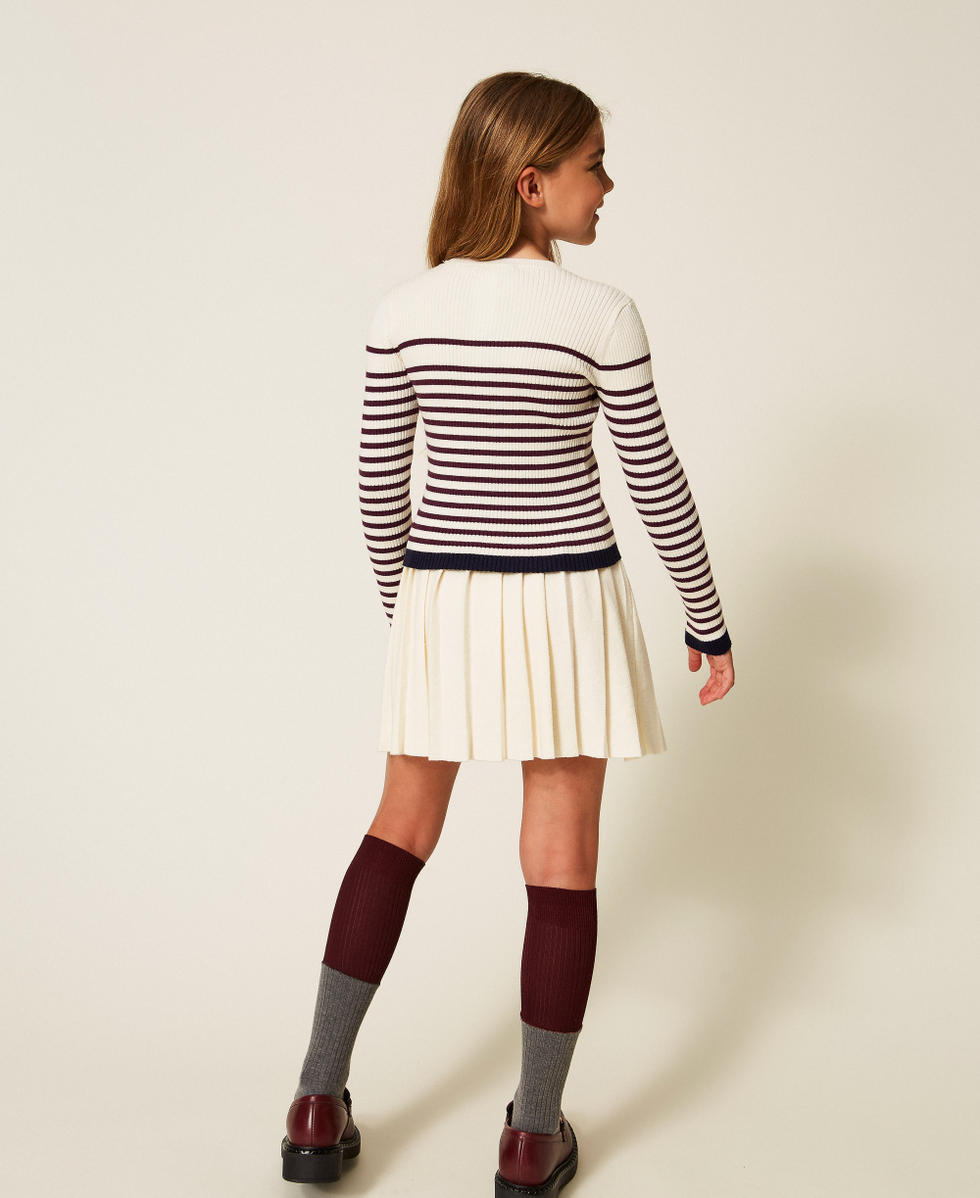 Pull col montant ray&eacute; Blanc &laquo;&nbsp;Papyrus&nbsp;&raquo;/Bordeaux &laquo;&nbsp;Burgundy&nbsp;&raquo; Fille 252GJ3035_12735_03