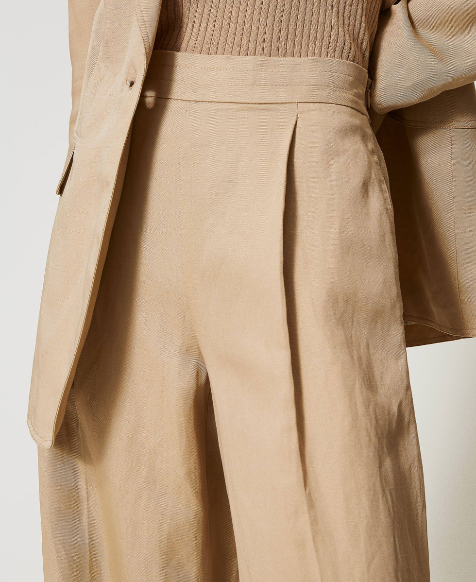 Pantaloni a palazzo in misto lino Beige "Rope" Donna 251TE2143_12145_04