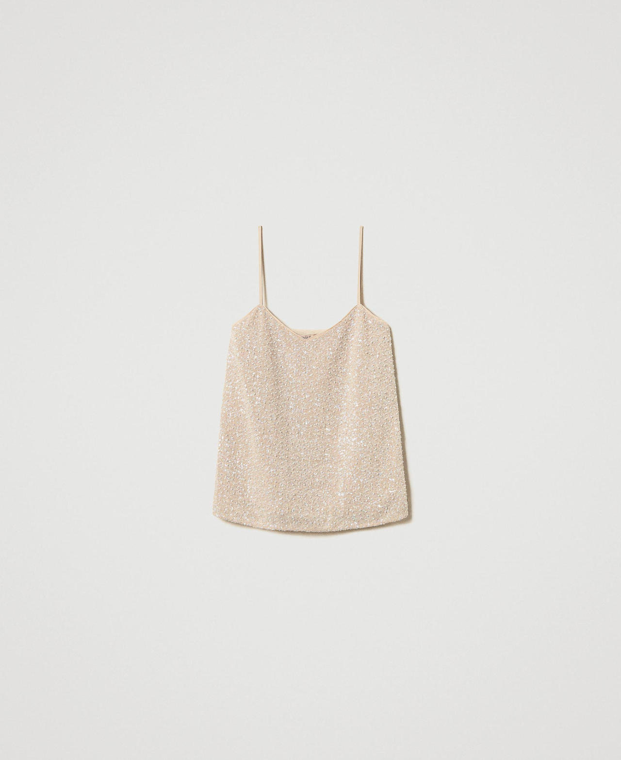 Top with sequins and pearls Snow/Delicate Beige Sequin & Pearl Embroidery Woman 251TP2201_12254_0S